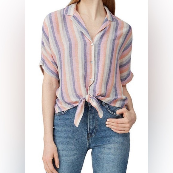 Rails Tops - Rails Striped Tie Front linen blend top